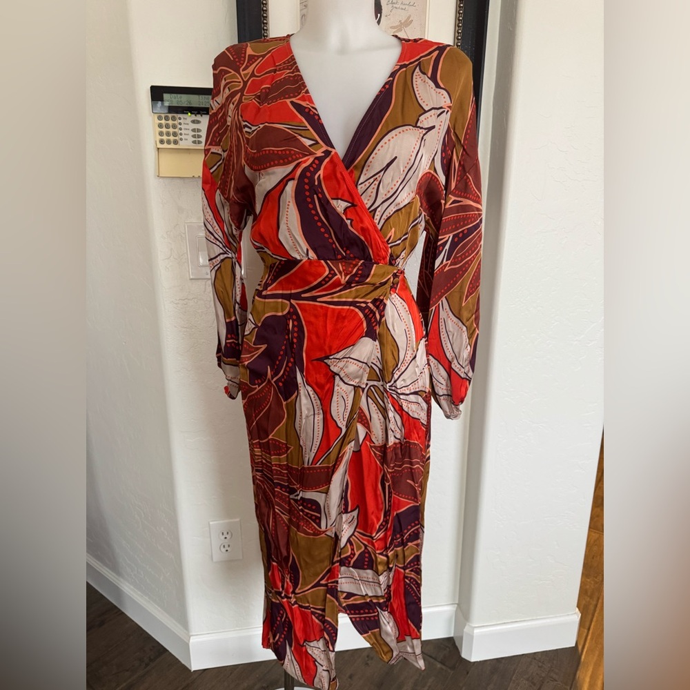 Anthropologie Red and Purple Long Sleeve Dress